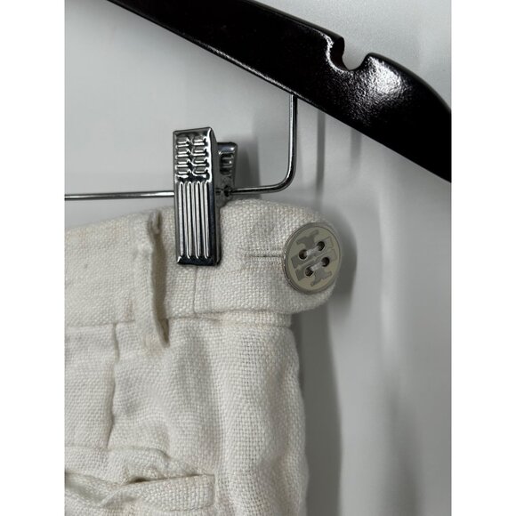 Tory Burch Women's white 100% Linen Pants Size 2 BUTTON Logo STRAIGHT LEG - Picture 3 of 5